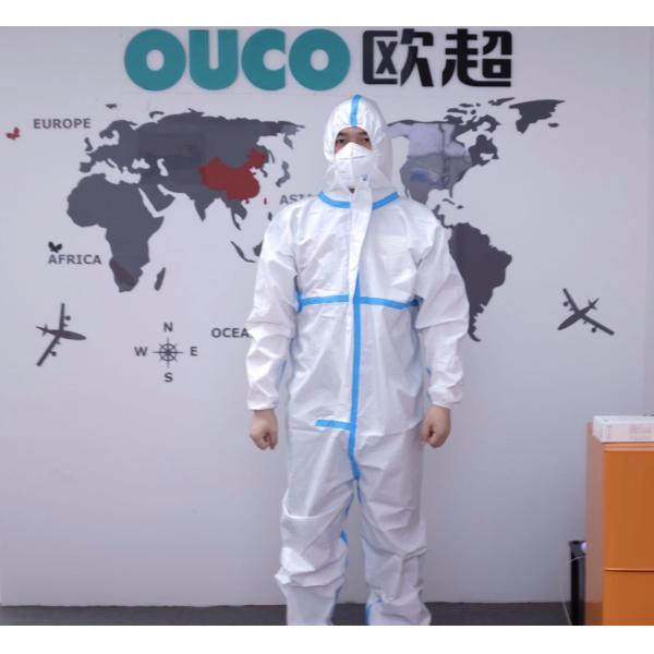 White Disposable Isolation Gown Microporous Film Polypropylene Material With Reflective Tape