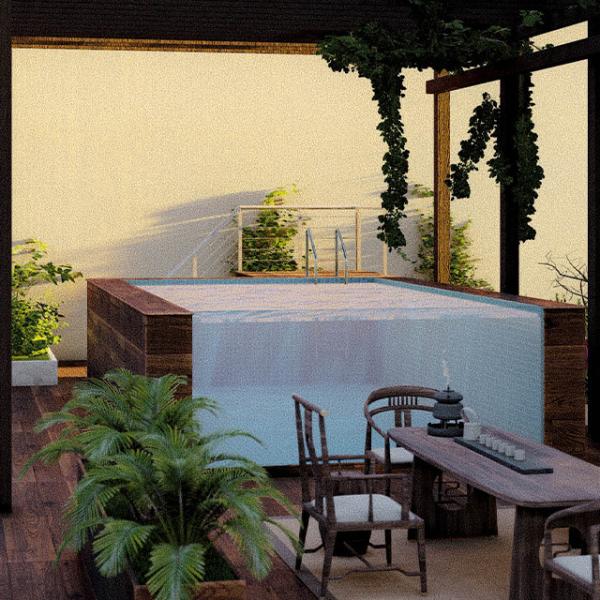 18Ft Above Ground Swimming Pool with Metal Frame and Acrylic Window in Transparent Color