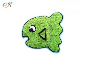 Twill Background Cute Cartoon Green Color Laser Cut Towel Chenille For Bag