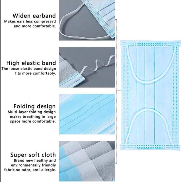 Antiviral Disposable 3 Layer Face Mask Suitable For Outdoor Indoor Industrial Usage