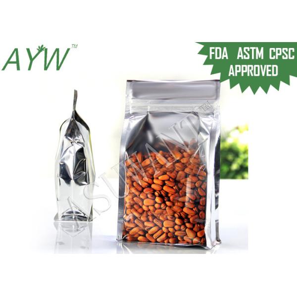 Flat Bottom Gusset Bags For Food , Clear Plastic Bags With Silver Laminated Aluminum Foil