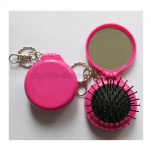 China Promotional printed logo portable fold make up dress mirror with comb keychain keyrings on sale