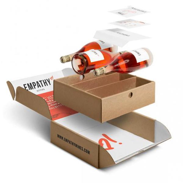 Recyclable Wine Bottle Cardboard Shipping Boxes Insert Kraft Paper Mailer Packing
