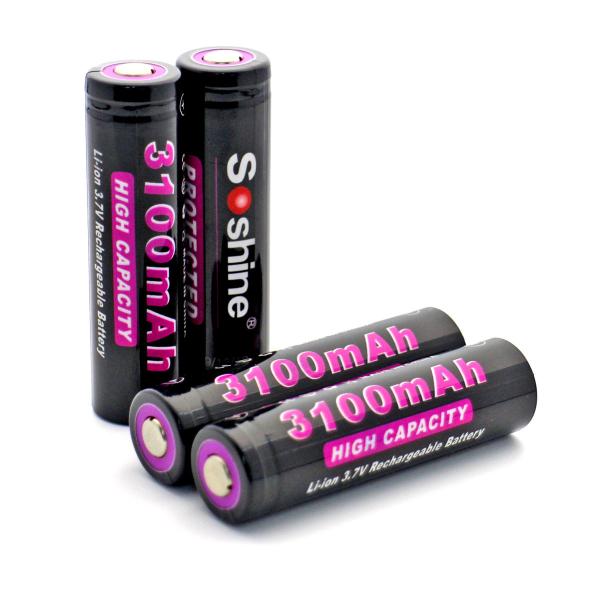 high capacity rechargeable battery: Soshine 3.7V Li-ion 18650 3100mAh Protected Battery