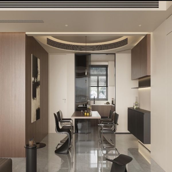 Italian Minimalist Light & Dark Wood Living-Dining Custom Cabinet