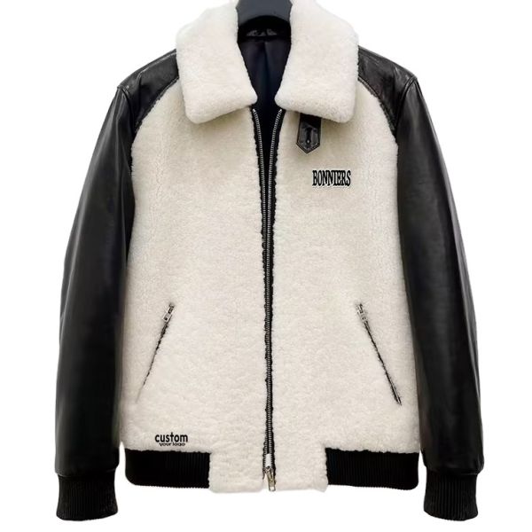 Custom Shearling Leather Varsity Men'S Jacket Collared Sherpa Fleece Stand Casual Letterman Winter Clothes for Men