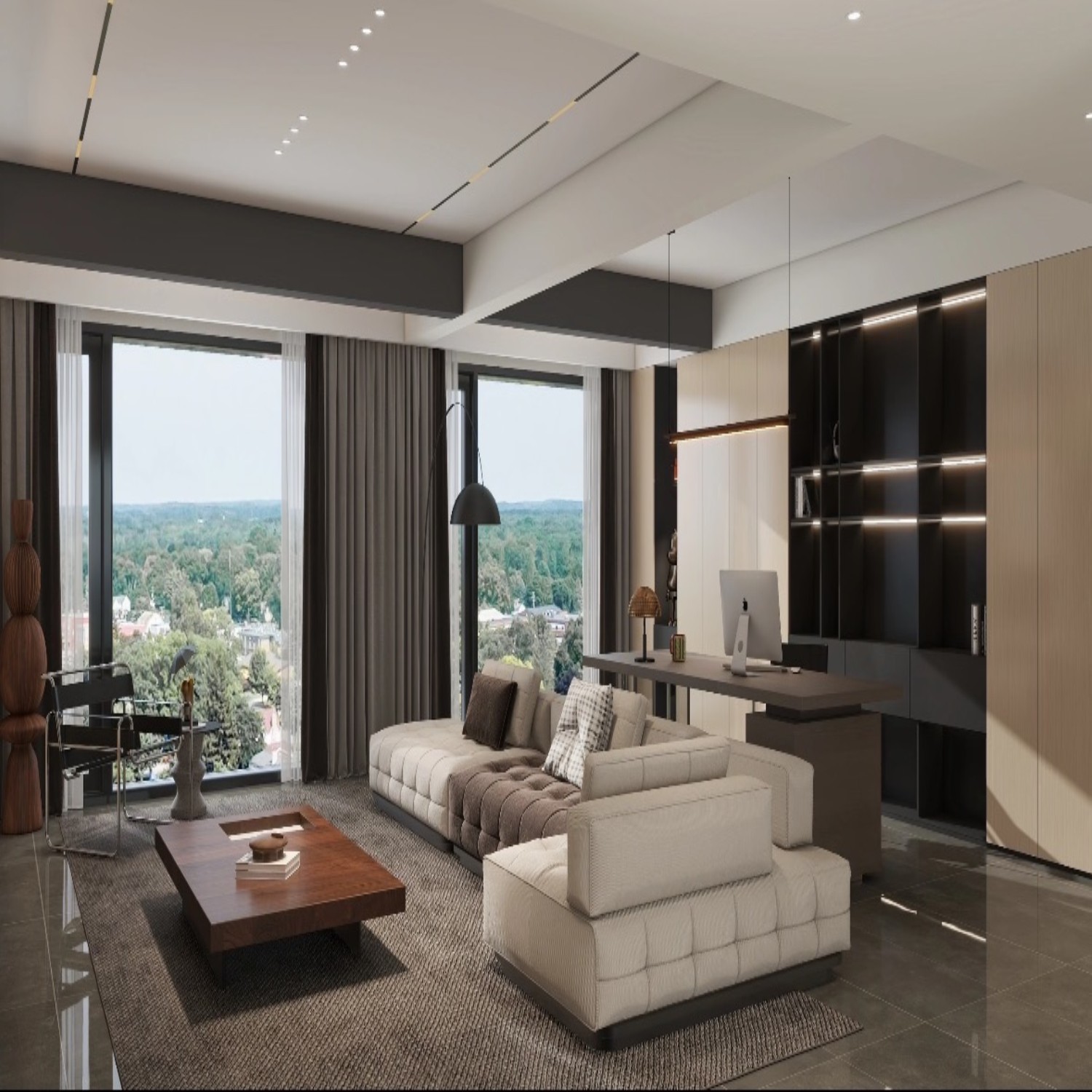 Italian Minimalist Light Wood & Dark Gray Whole House Custom Cabinet