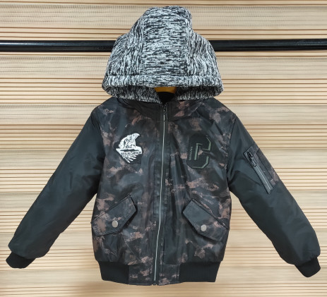 Soft Kids Winter Down Jacket , Kids Black Bomber Jacket Detachable Fleece Hoody