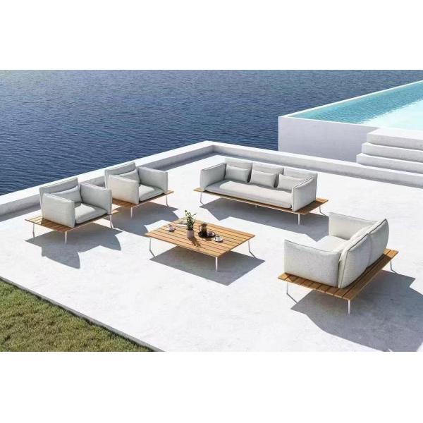 PE Rattan Teak Wood Hotel Poolside Coffee Furniture Set Sofa Outdoor For Villa Garden