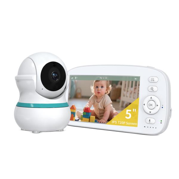 5 Inch HD Baby Monitor with 360° Camera and 5000mAh Battery