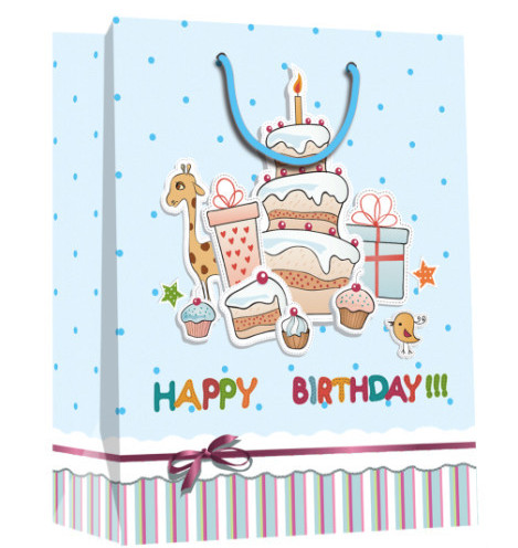 Good quality birthday design paper bag with glossy /shinny lamination