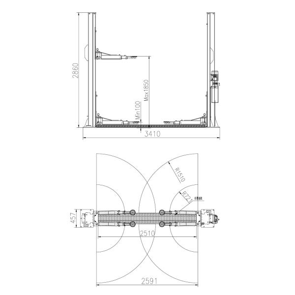 Gantry Design 4T 2 Post Hydraulic Lift Connect On Bottom Car Lift Low Ceiling