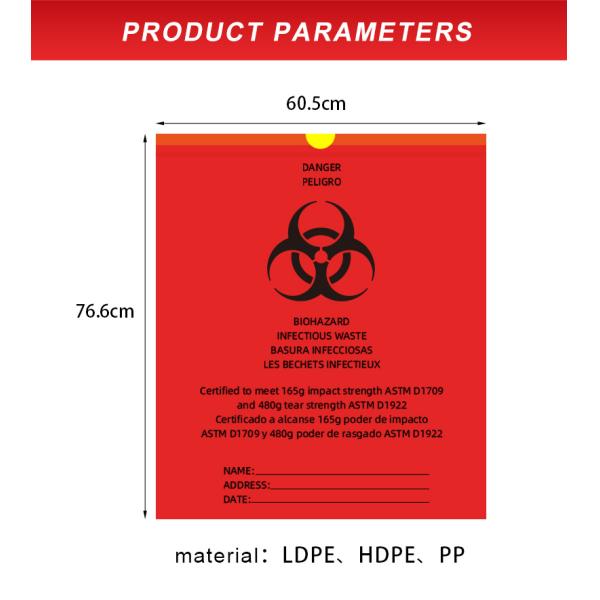 76.6cm*60.5cm LDPE HDPE Medical Waste Bags For Hospital Biohazard