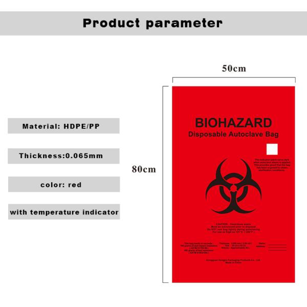 Custom Autoclave ISO9001 Red Medical Waste Bags 65MIC LDPE HDPE