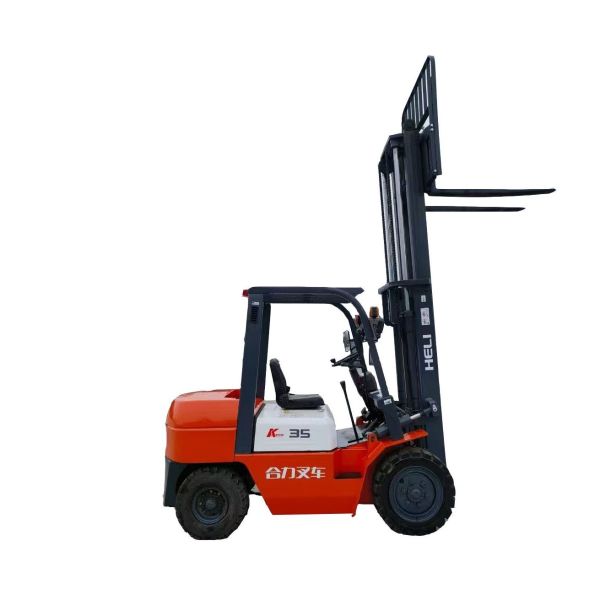 Used HELI K35 3.5-Ton Diesel Forklift in Red Three-stage Mast with Center Cylinder for Rigorous Logistics and Construction Sites