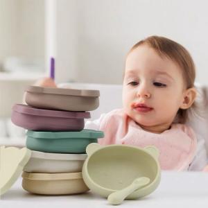 China Suction Bowl Silicone Feeding Set Divided Suction Plate Cup Toddler Utensils Spoon on sale