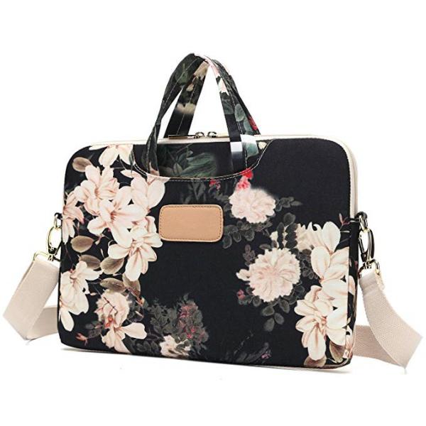 Black Peony Pattern Waterproof Laptop Case , 12 Inch 13 Inch Pc Carry Bag