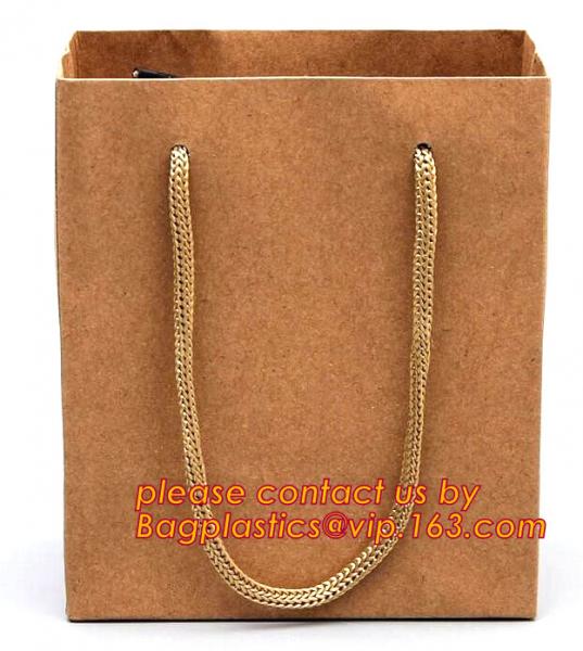Custom logo printed golden powder CMYK coated paper bag for shopping carrier bag with flat handle,Satin Ribbon Gold Stam