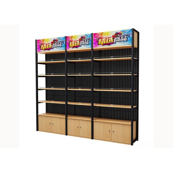 Cold Rolled Steel Supermarket Shelving Wood Gondola Shelving Classic Style