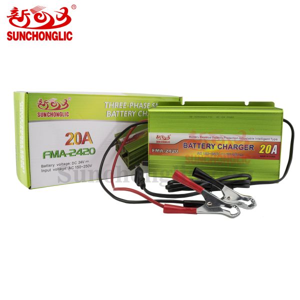FMA Smart Portable Battery Charger — 24V 20A, Three-Stage Charging, Compatible with AGM, GEL, and Lead-Acid Batteries