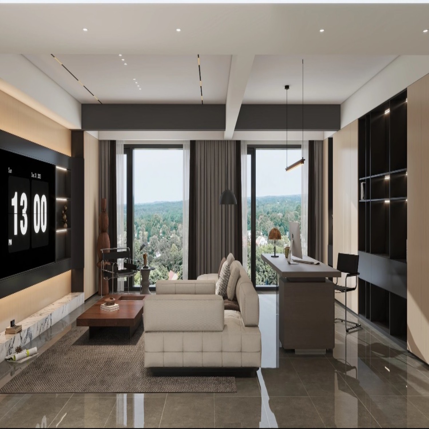 Italian Minimalist Light Wood & Dark Gray Whole House Custom Cabinet