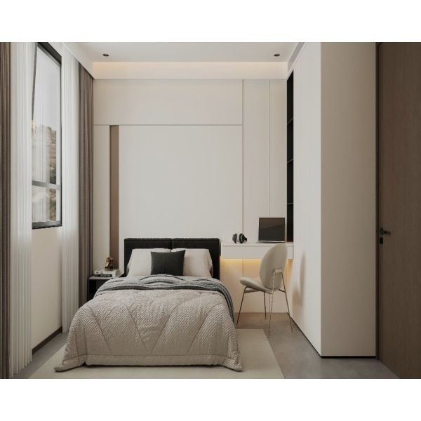 Modern Italian Quiet Luxury Light & Dark Oak Two-Tone Whole House Integrated Custom Cabinet System, Living Room TV Fireplace Wall, Dining Marble Backlit Sideboard, Master & Secondary Bedroom Wardrobe,