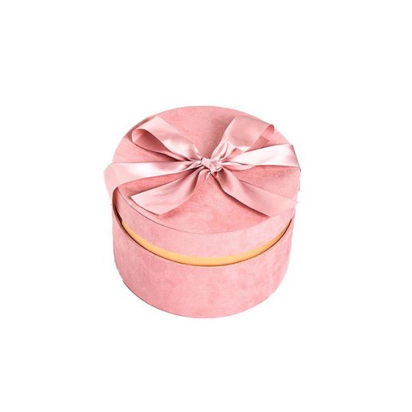 Round Glitter Velvet Jewelry Box , Suede Gift Box Stamping Logo With Top Ribbon