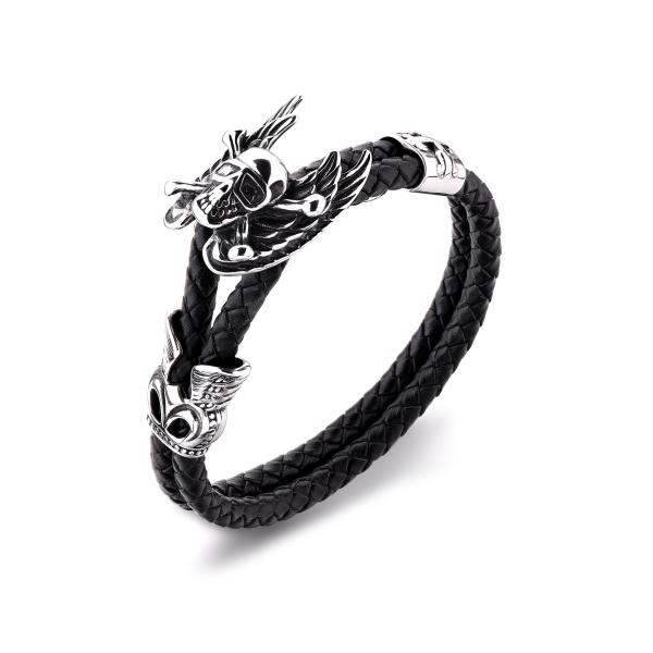New arrival body jewelry stainless steel leather bracelet northskull bracelet men