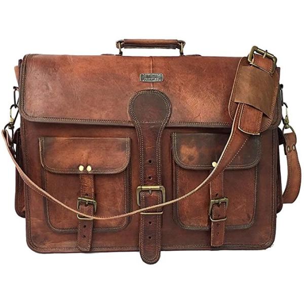 400g 14 Inch Vintage Handmade Leather Messenger Bag For Laptop Briefcase
