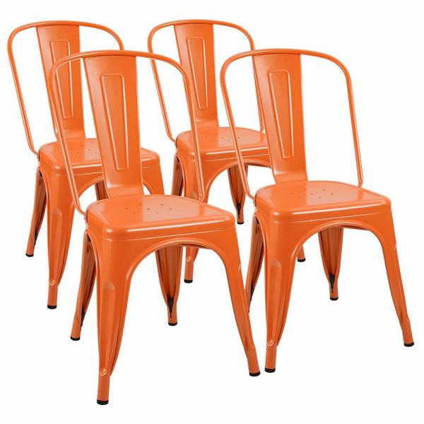 Household Stackable Metal Dining Chair Orange Vintage Metal Bistro Chairs