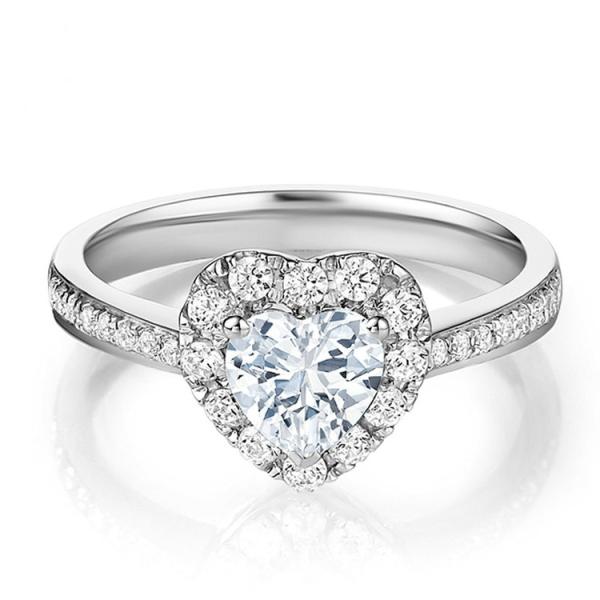 Brass Creative Heart Shape Clear CZ 925 Sterling Silver Eternity Band Rings For Women Jewelry