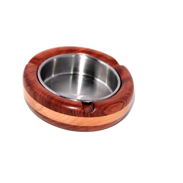 Bi-wood round wood Ashtray with steel plate