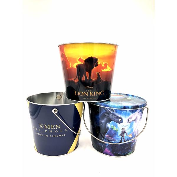 DADI Custom Logo Cheese Popcorn Tin Tinplate Popcorn Metal Bucket with Lid