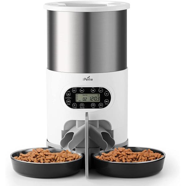 Dog Feeding Stainless Steel Pet Food Dispenser With Two Way Splitter