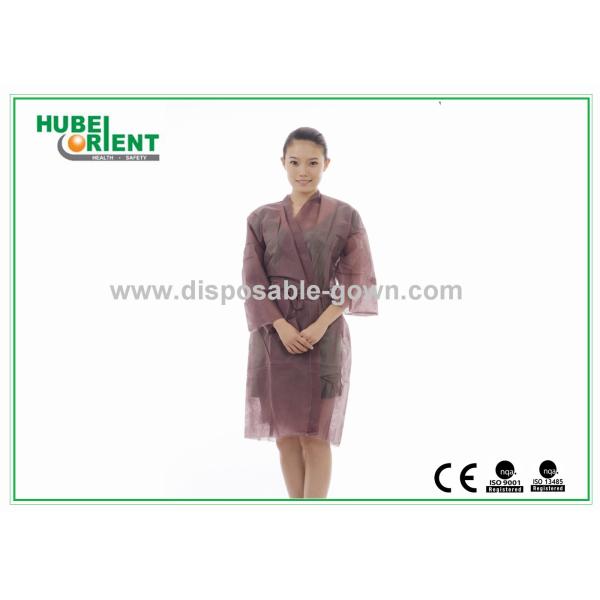 Brown Female Disposable Kimono Robe , Disposable Bath Robes