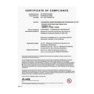 Changzhou Aidear Refrigeration Technology Co., Ltd. Certifications
