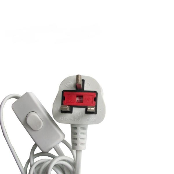 UK lamp power supply cord with switch, BS/ASTA approved light power cord cables