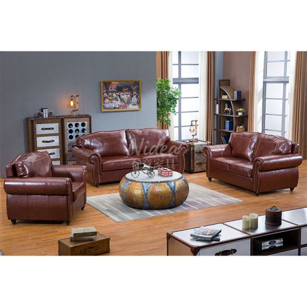 Nidea #8956 Luxury Genuine Leather Sectional Sofa Set American Retro Design Comfortable Durable for Living Room Office Apartment Hotel Use
