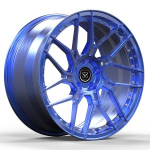  Blue Brushed 1 Piece Forged Wheels Spokes Monoblock For Luxury Car Aluminum Alloy Rims Manufactures