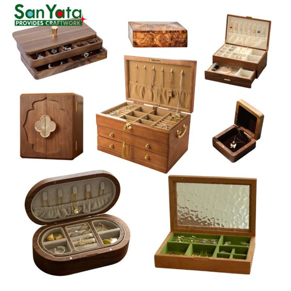 Custom Wooden Jewelry Box with Laser Engraving for Women's Gift, Luxury Walnut Organizer with Velvet Lining