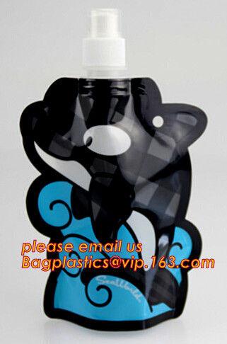 Custom Logo Printed Bottle Foldable Drinking Collapsible Water Bag,16oz BPA free collapsible water bottle foldable water