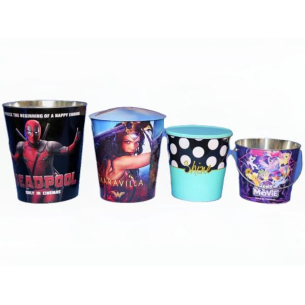 DADI Offset Lithography Tinplate Metal Popcorn Bucket Customized Birthday Popcorn Tin