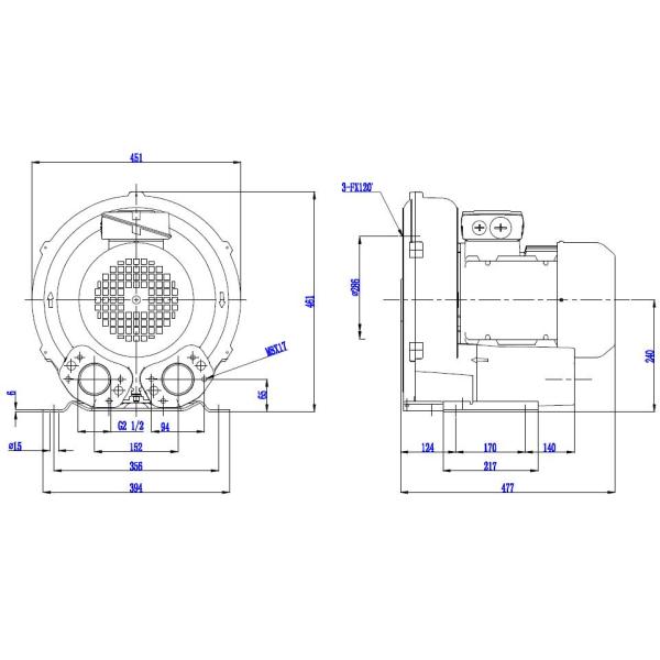 50 / 60Hz 4.3kw Silver Turbine Air Blower , Industrial Air Blower For Package Machine