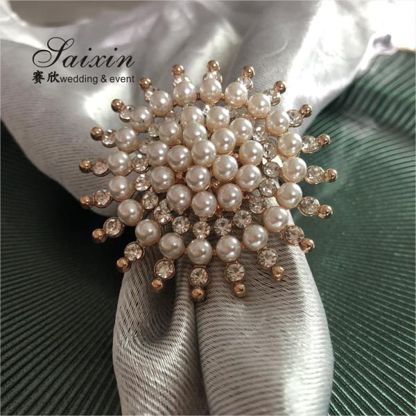 Gold Sparkle Pearl Napkin And Ring Set Diamond For Wedding Dinner Table