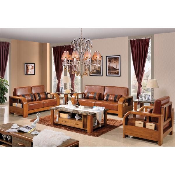 modern solid wood sofa set with leather cushion