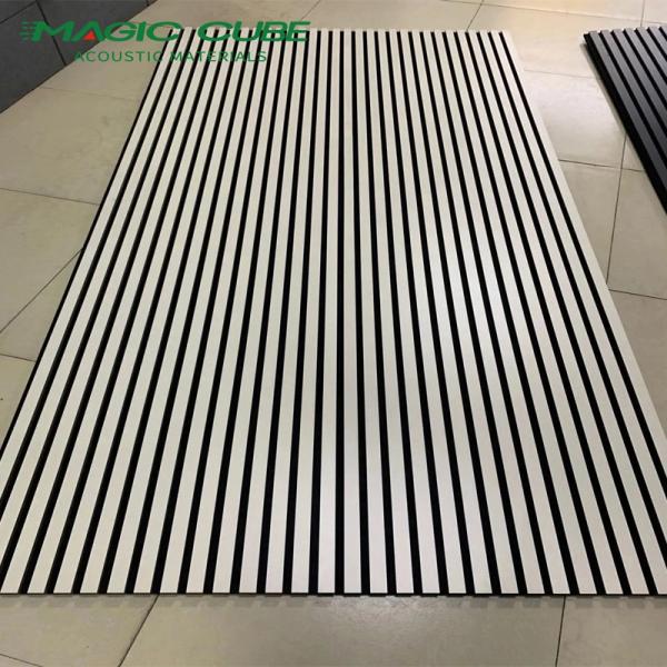 Flame Resistant Slatted Acoustic Wall Panels Wooden Polyester Acoustic Absorbing Panels