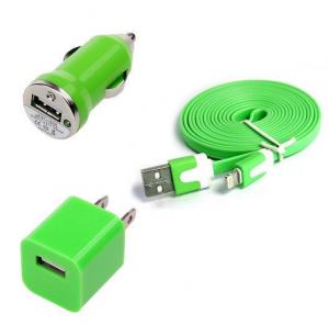 China USB Home AC Wall charger+Car Charger+8 Pin Sync USB Cord for iPhone 5 5S 5C 5G Green on sale