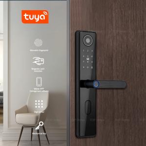  Smart Digital Door Handle Lock Fingerprint Handle Lock Peephole Camera Tuya App Manufactures