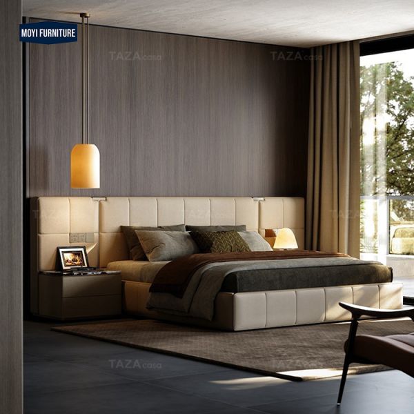 Metal Frame Soft Bed Luxury Home Furniture Italian Design Villa Master Bedroom Furniture Leather King Size Bed