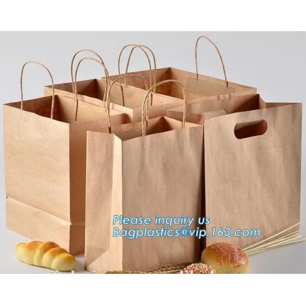 Food Grade Bread Packaging Disposable Kraft Paper Bag,handle Stand up pouch kraft bags zip paper packaging bags for food